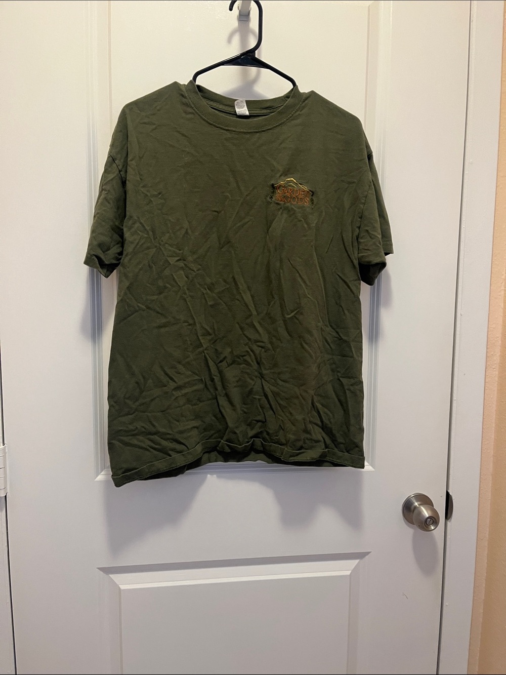 Men's Olive Green Short Sleeve Crewneck Tee with Chest Embroidery